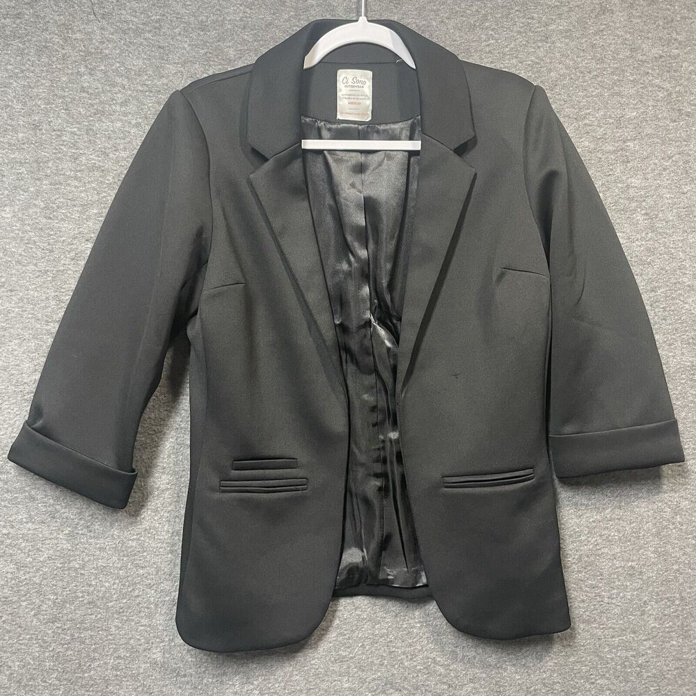 Ci Sono Outerwear Womens Black Blazer JK9553 Open Front Size M 3/4 Sleeve w/Cuff